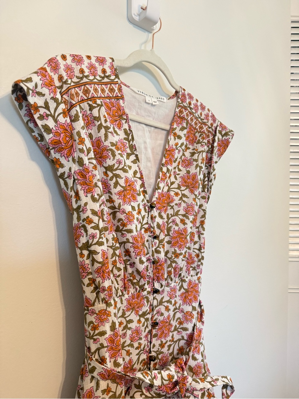 Veronica Beard Lexington Garden Floral Print Cotton Midi Dress Sz 8 Belted Lined - Picture 8 of 11